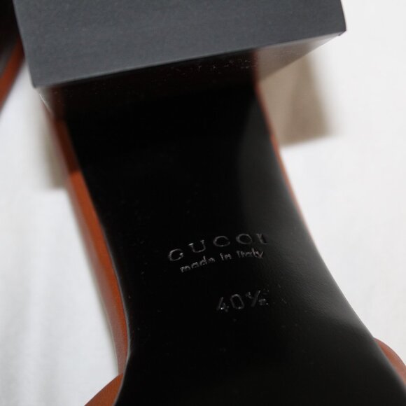 NWB Gucci Logo Hardware Harness Brown Chunk Heel Sandals Mules 786595 - Picture 4 of 8